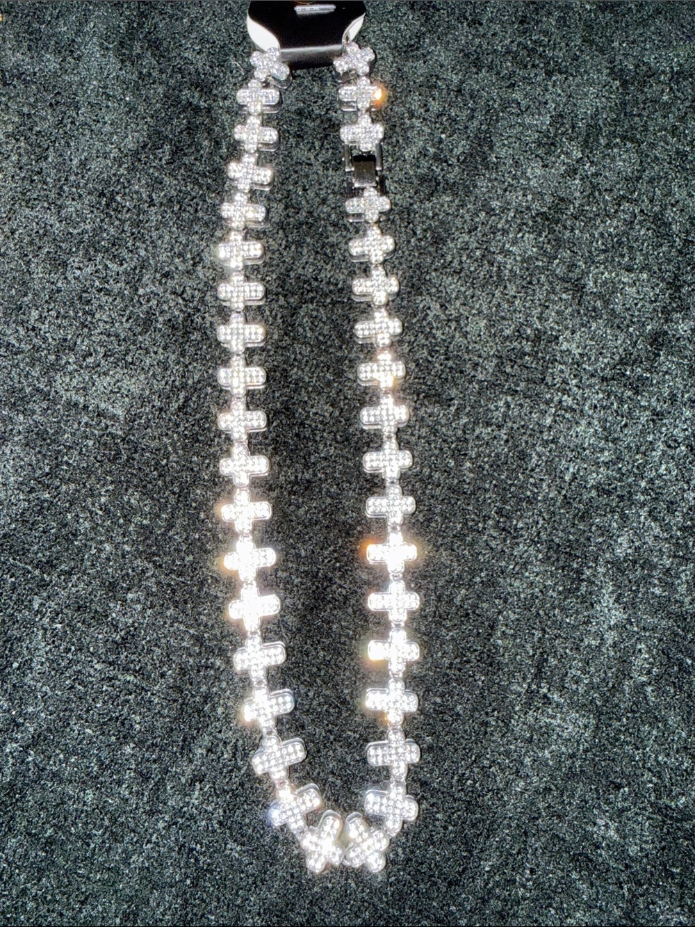 Silver Crystal Cross Link Necklace - Women Jewelry